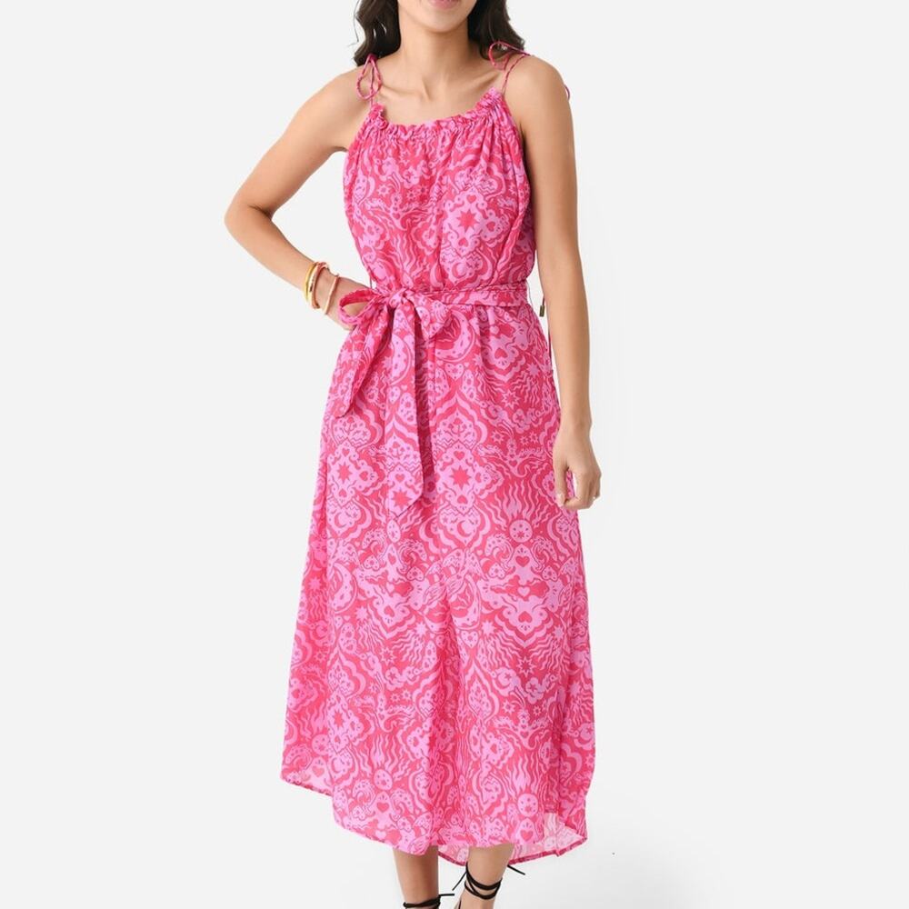 Small Chufy Gorgeous Pink Paisley Patterned Maxi Dress Belted Boho Sundress